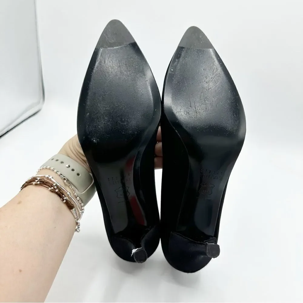 Stuart‎ Weitzman Designer Curvy Black Fabric Heels 8 Formal Pumps 7M